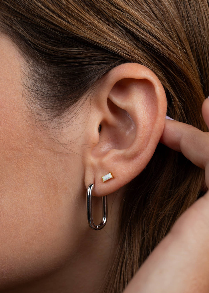 Silver Hoop - Large Rectangle - Earring