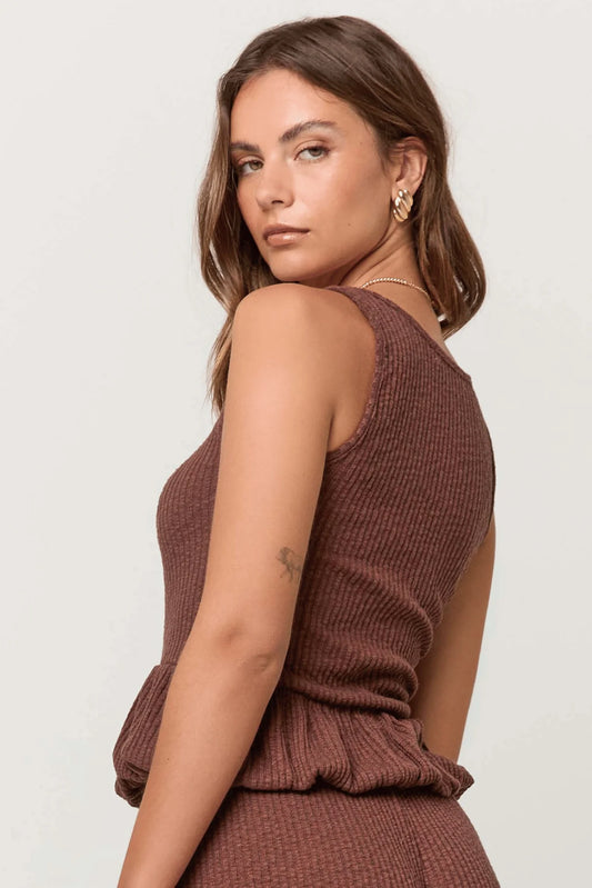 Monterosa Textured Rib Peplum Tank by Project Social T | Cacao - Zen&Zip