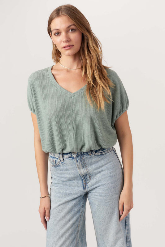 Cerise VNeck Bubble Rib Tee by Project Social T | Chameleon