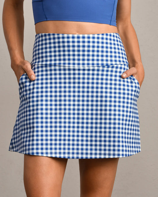 Course to Court Skort 16” by Rhone | Deep Sea Blue Gingham