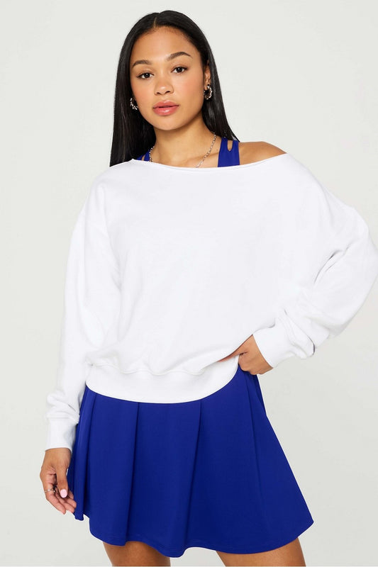 Year Round Terry Off Shoulder Sweatshirt by Fabletics | Classic White