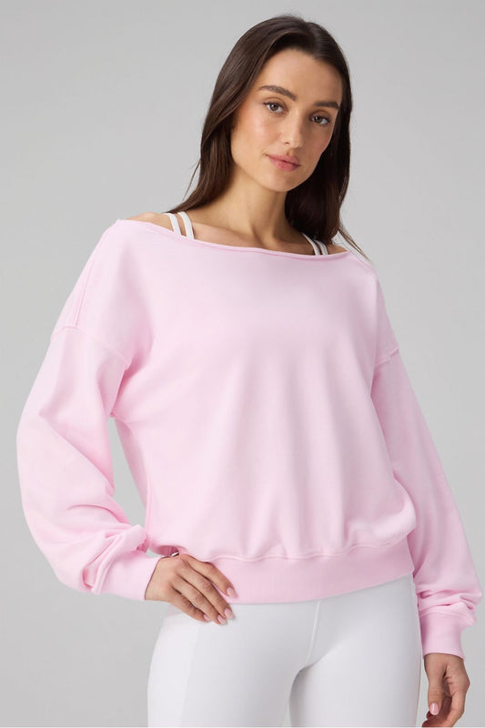 Year Round Terry Off Shoulder Sweatshirt by Fabletics | Soft Pink