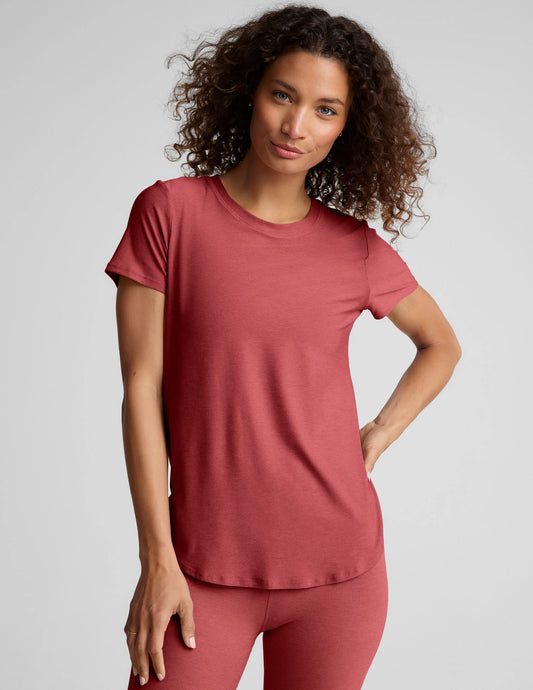 Featherweight on the Down Low Tee by Beyond Yoga | Faded Rose Heather
