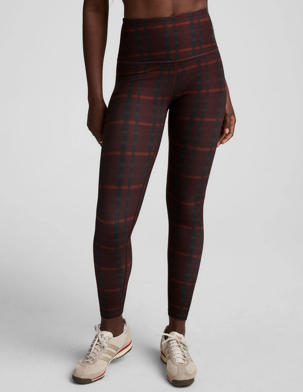 Softmark High Waisted Midi Legging by Beyond Yoga | Dark Cherry Preppy Plaid