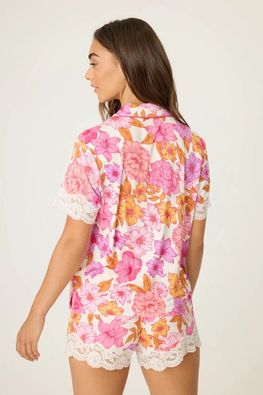 Sweet Dreams Floral Button Down with Lace by P.J. Salvage | Natural