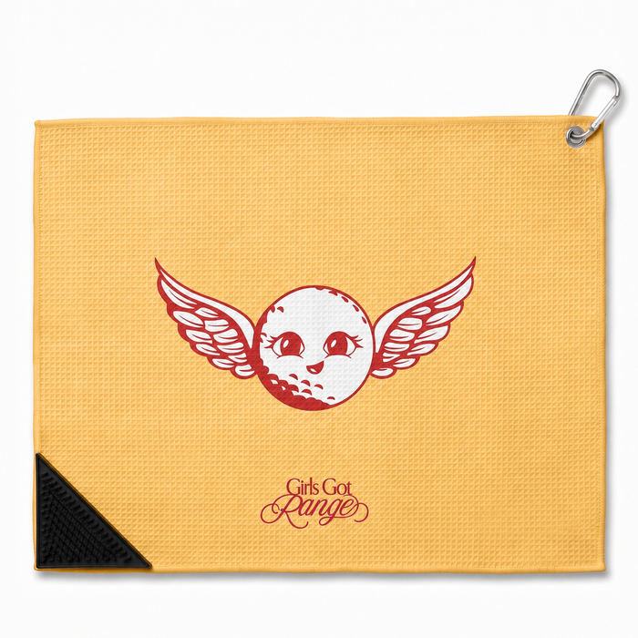 She’s So Fly Microfiber Golf Towel by Girls Got Range | Nectarine Orange/Rosy Red