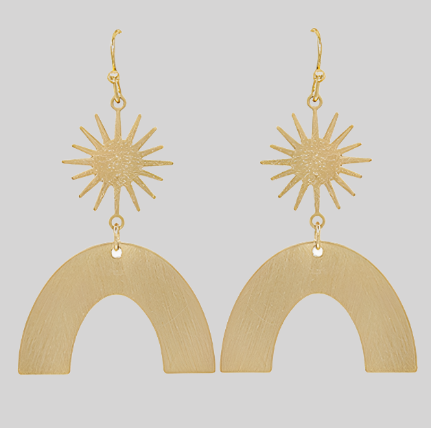 Sunburst and Arch Dangle Earrings Matte Gold
