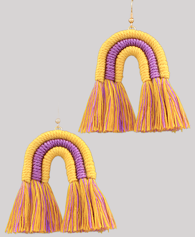 Arch and Tassel Earrings Yellow/Purple
