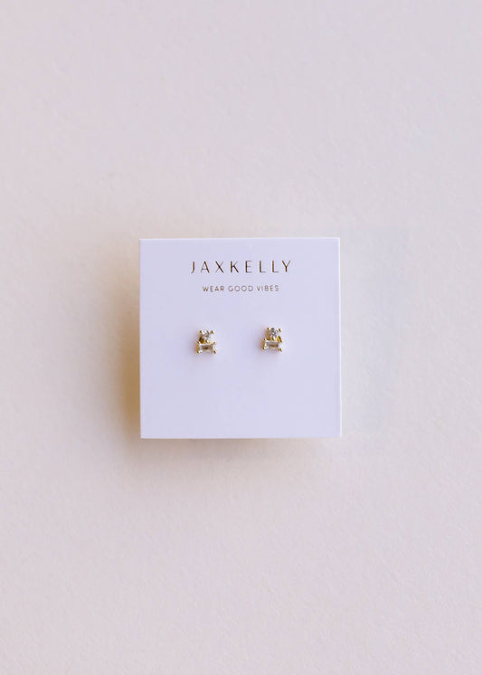Double Stud Stack - White CZ - Gold Earrings - Zen&Zip