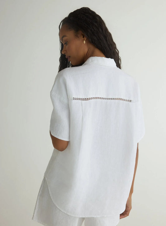 Lace Trim Button Down by Bella Dahl | White