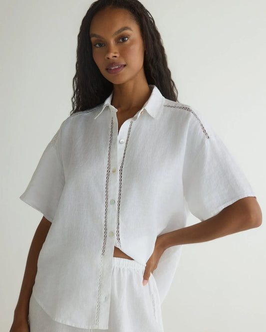 Lace Trim Button Down by Bella Dahl | White