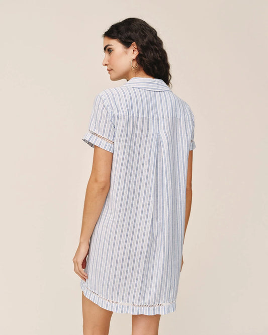 Short Sleeve Pullover Shirt Dress by Bella Dahl | Ocean Blue Stripe