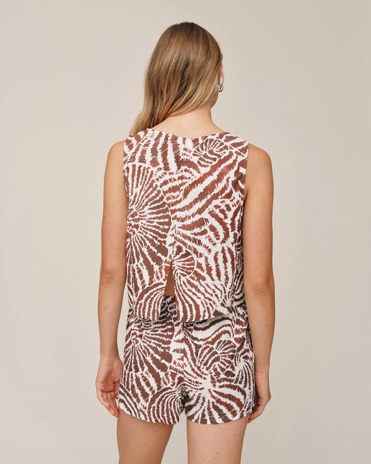 Sleeveless Boat Neck Split Back by Bella Dahl | Abstract Shell Print