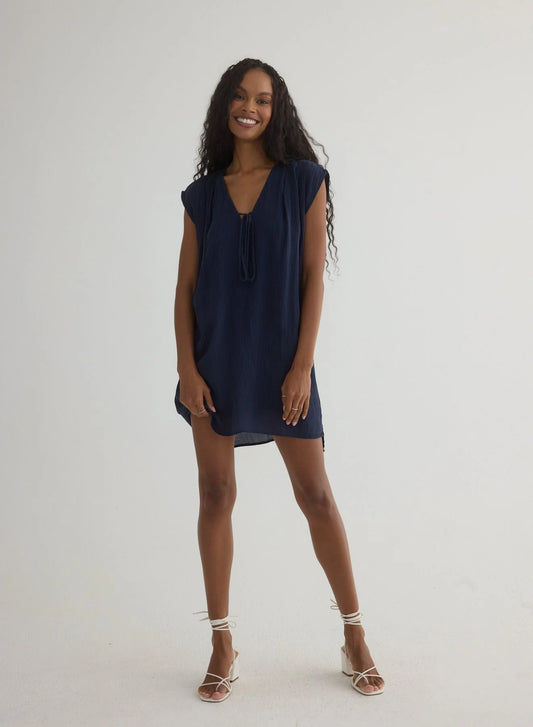 Tie Front V-Neck Mini Dress by Bella Dahl | Italian Navy