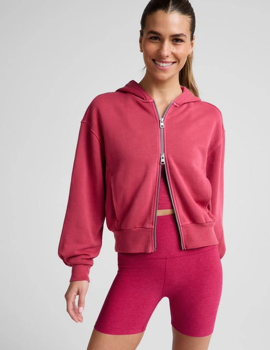 Fade Out Full Zip Hoodie by Beyond Yoga | Washed Berry Red