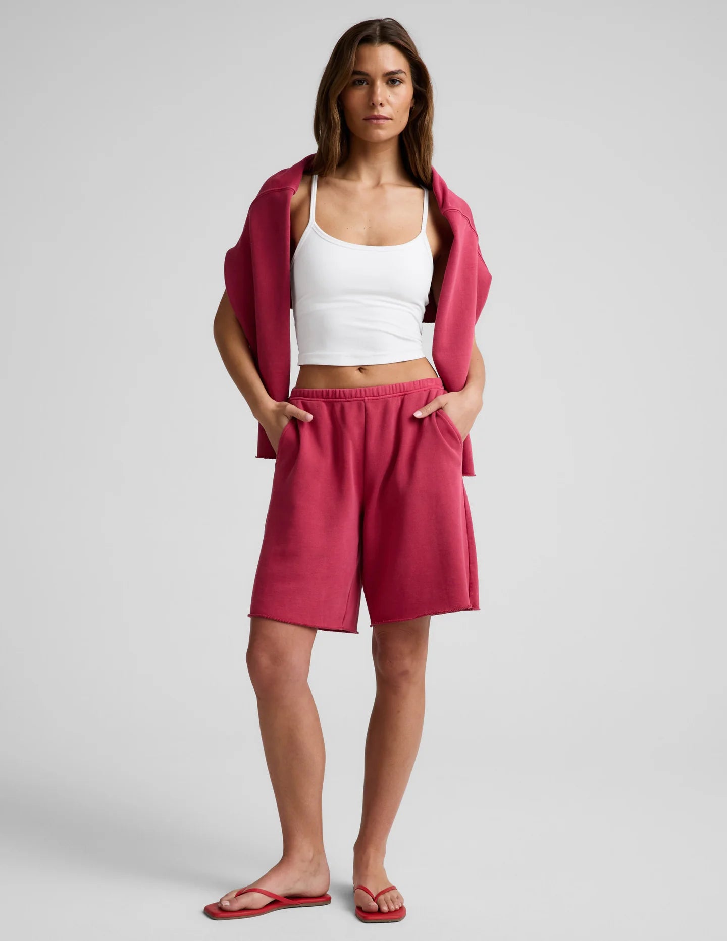 Fade Out Bermuda Short by Beyond Yoga | Washed Berry Red