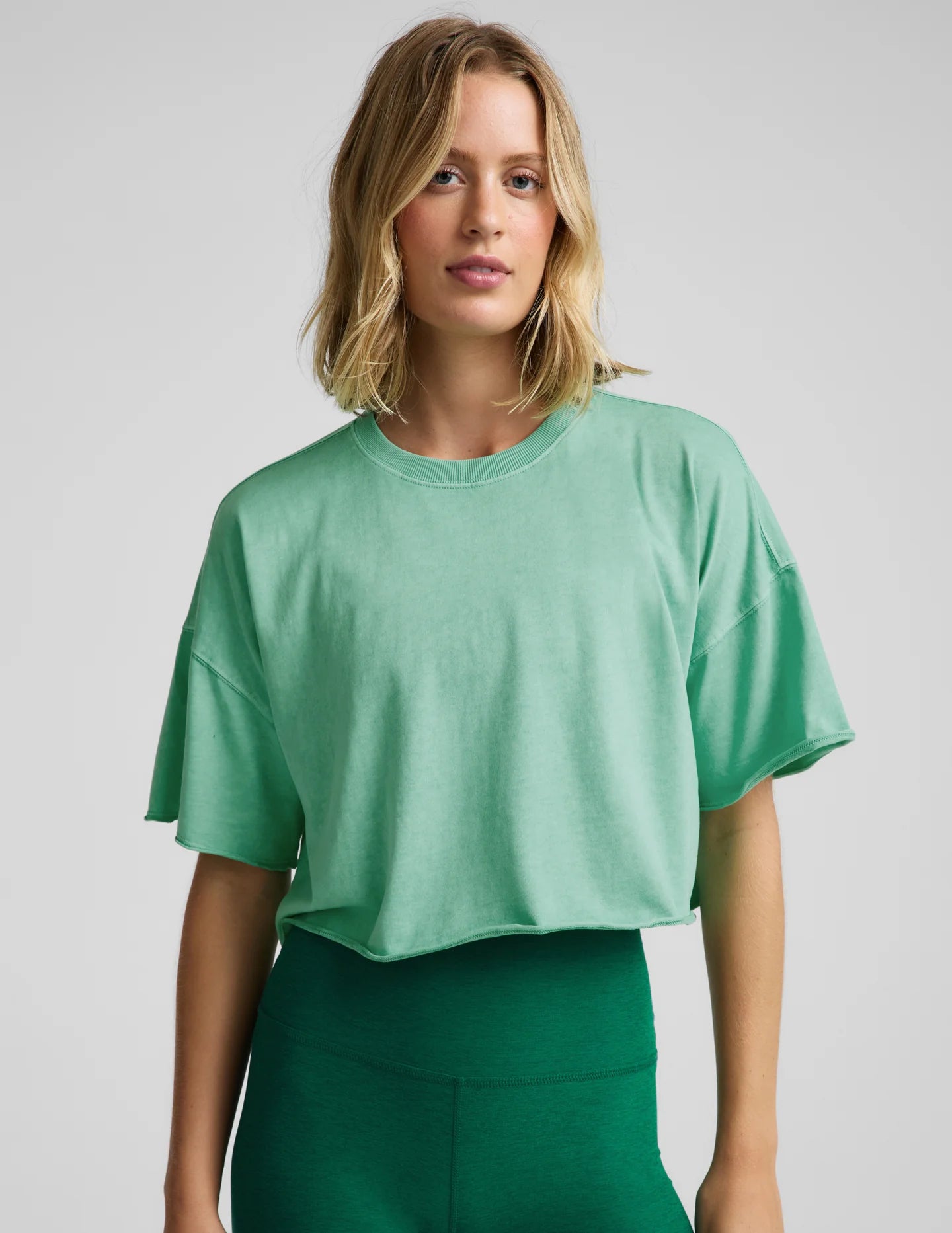Better Than Ever Cropped Tee by Beyond Yoga | Washed Jade Pool