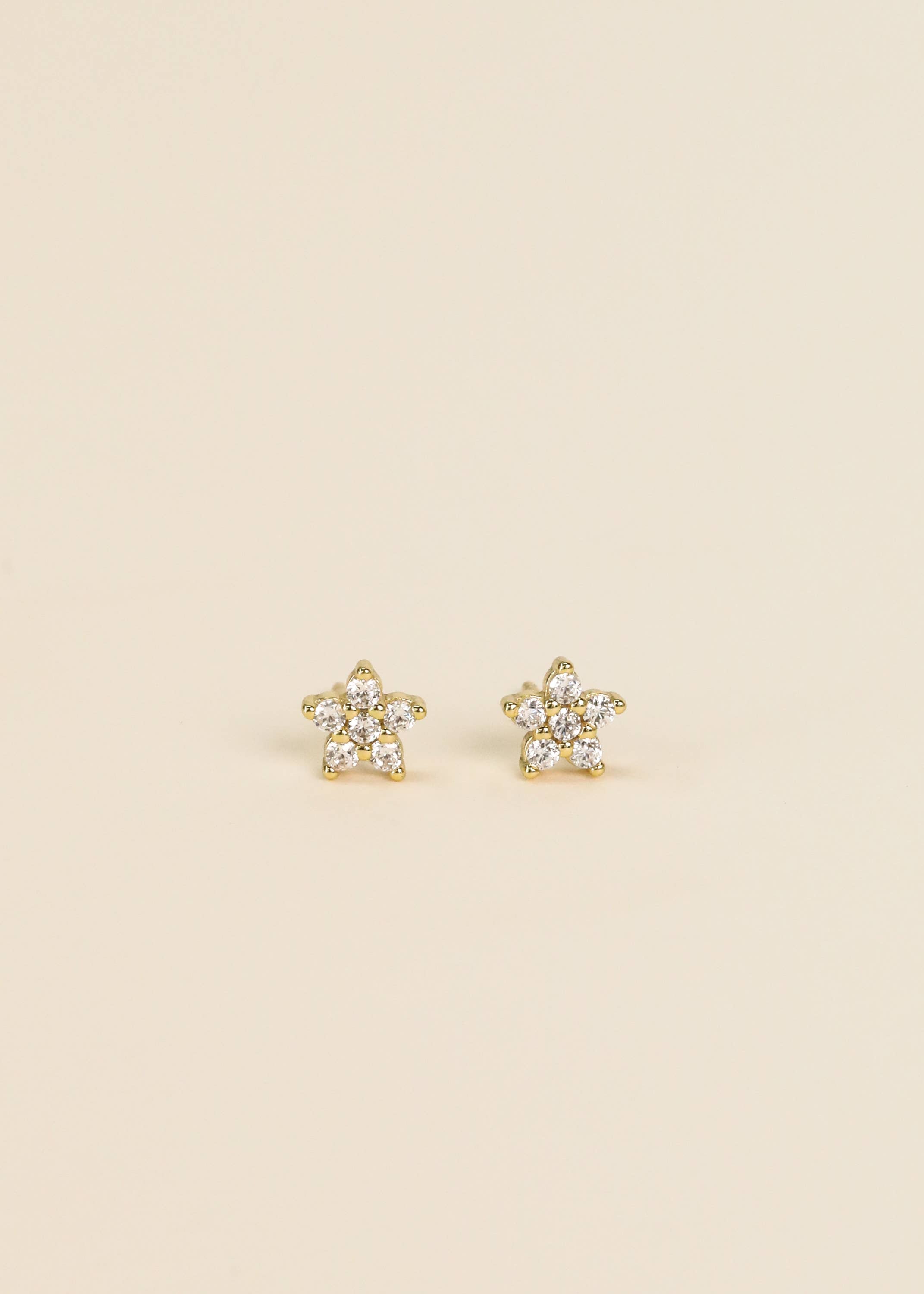 Pave Stud - Flower - Gold Earrings