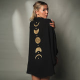 Muslin Kimono Robe with Golden Moon Phases by Moa | Black - Zen&Zip