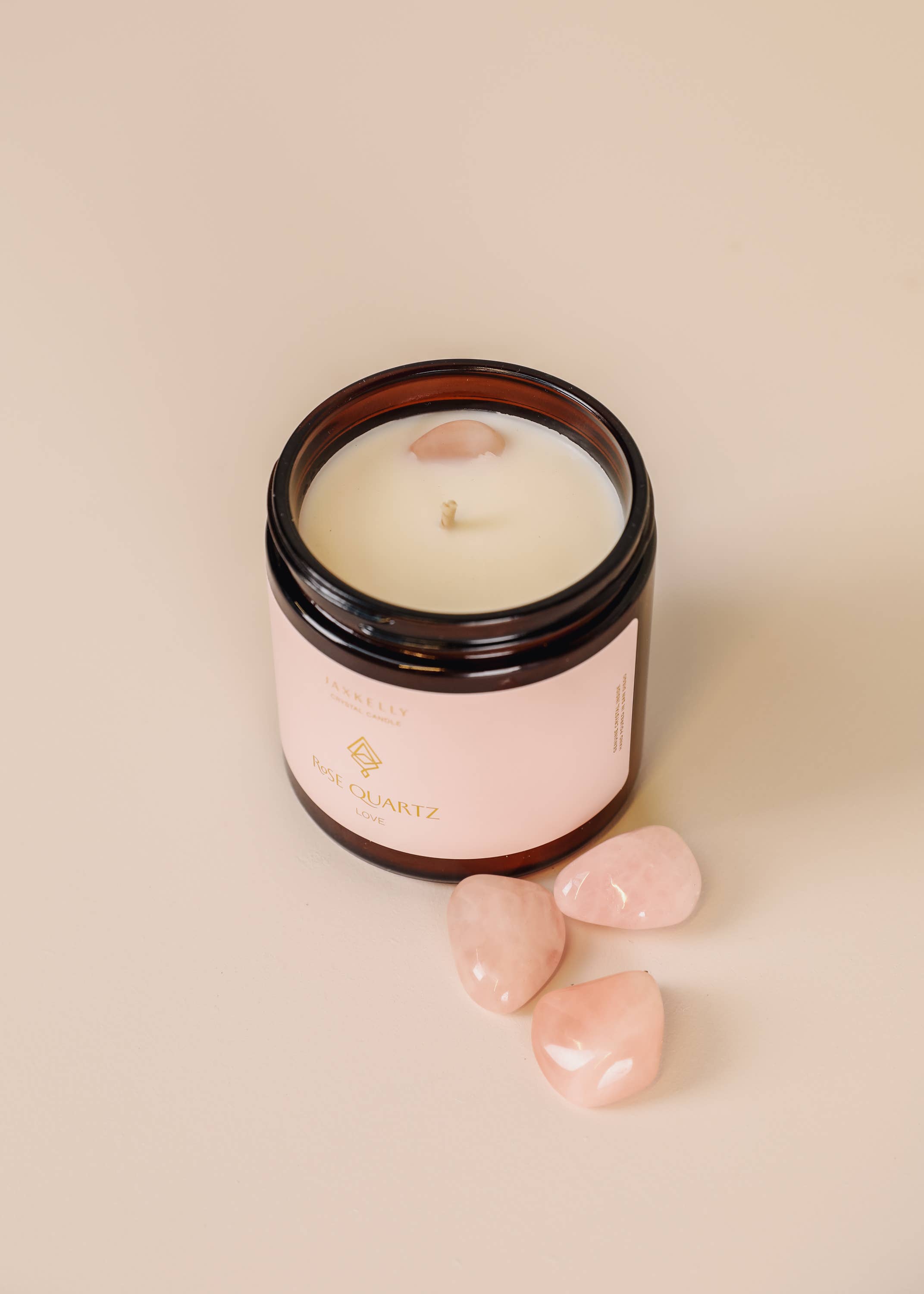 4oz Amber Crystal Candle - Rose Quartz - Love