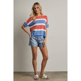 Striped Boxy Sweater Top by Wishlist Apparel | Blue/Red - Zen&Zip
