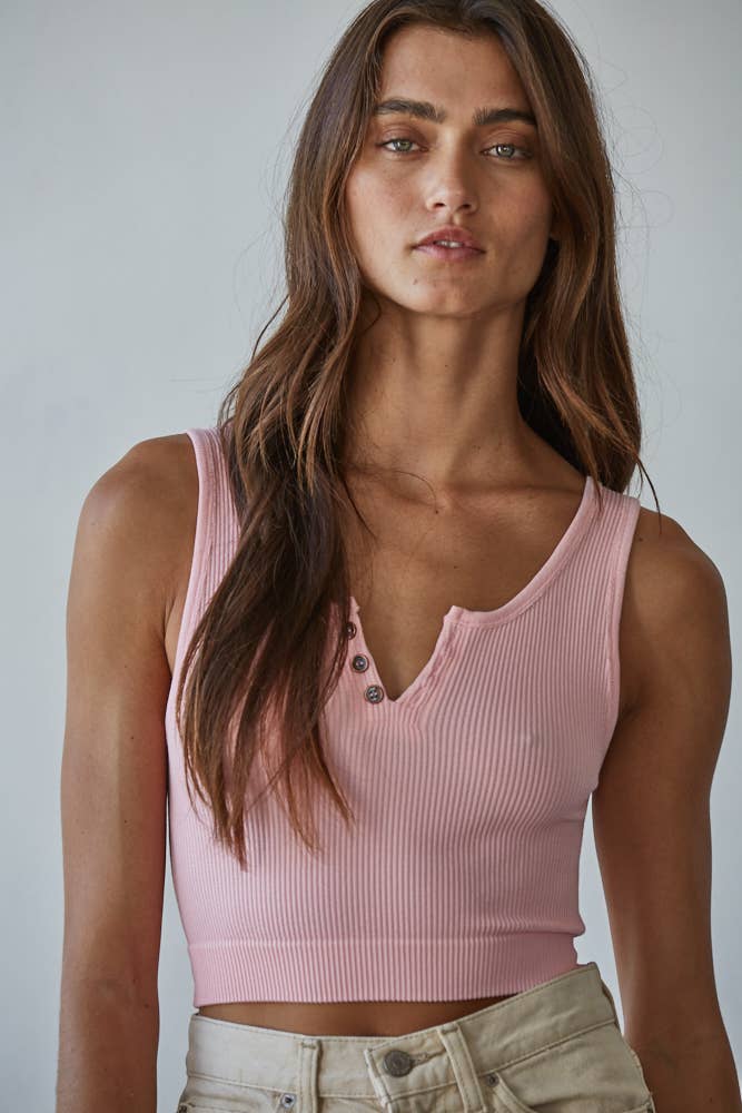 Henley Ribbed Modal Tank by By Together | Powder Pink - Zen&Zip