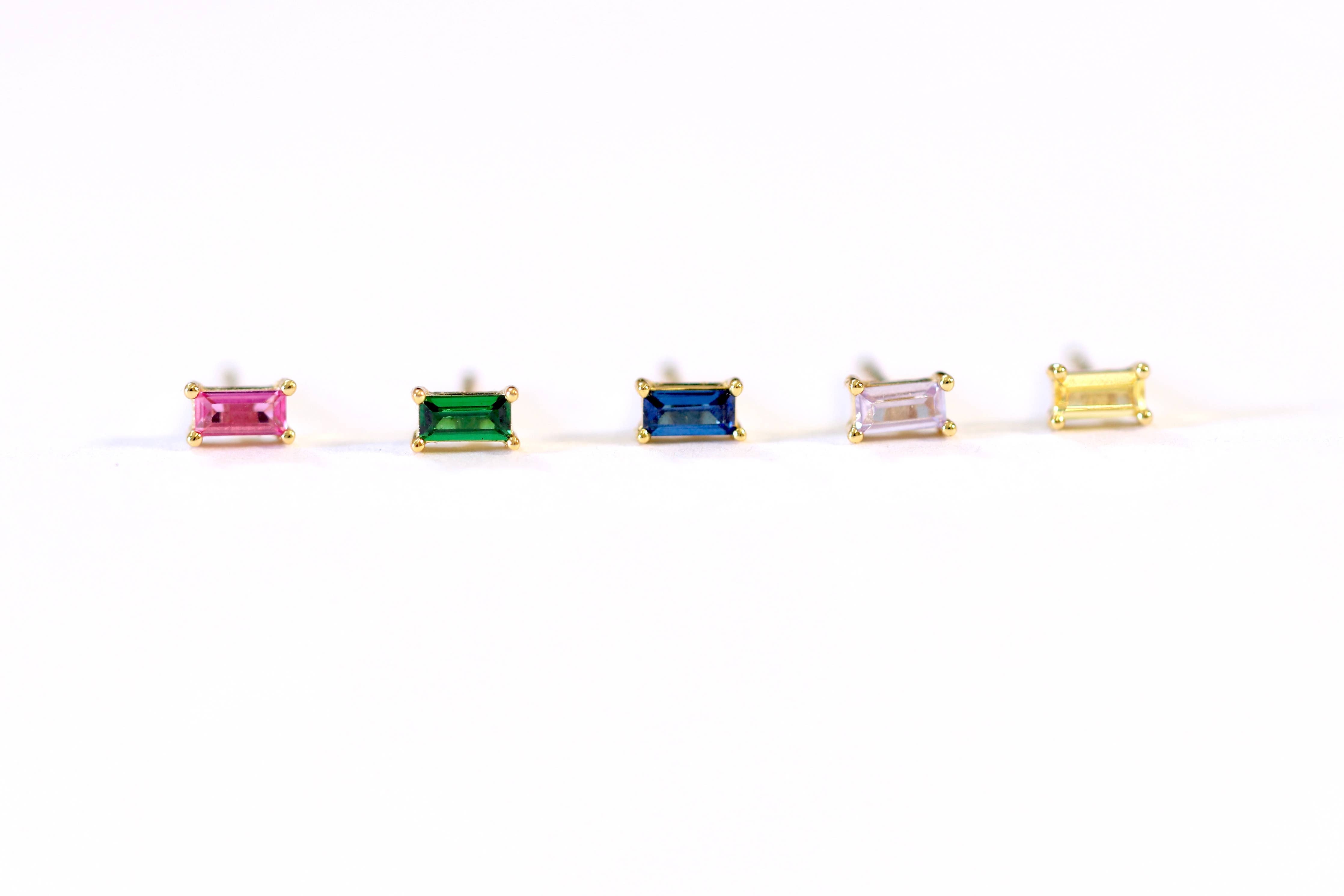 Baguette - Rainbow - Gold Earrings