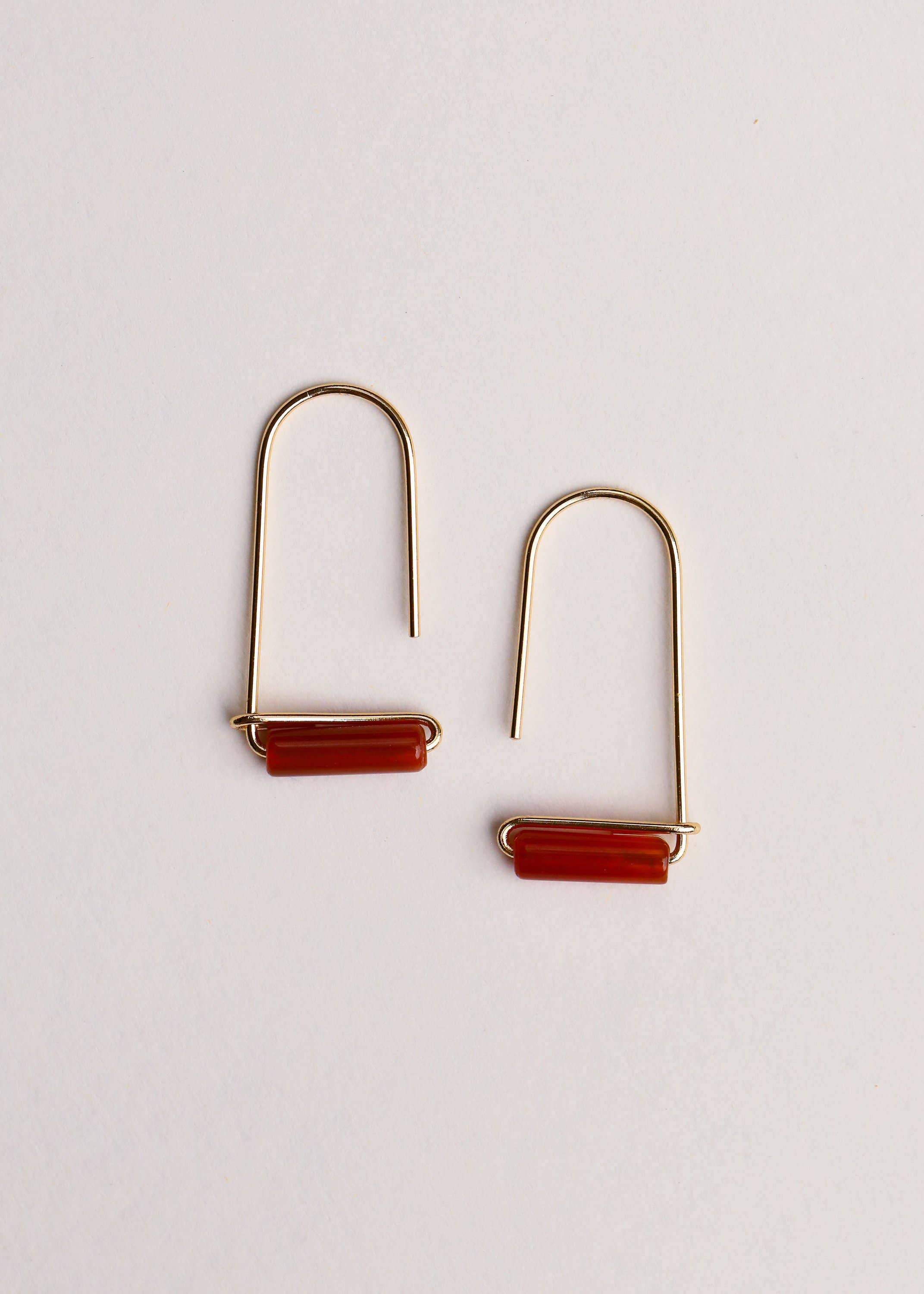 Drop - Carnelian Agate - Gold Earrings