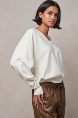 V-Neck Drop Shoulder Sweater by Fashion Week| Ivory