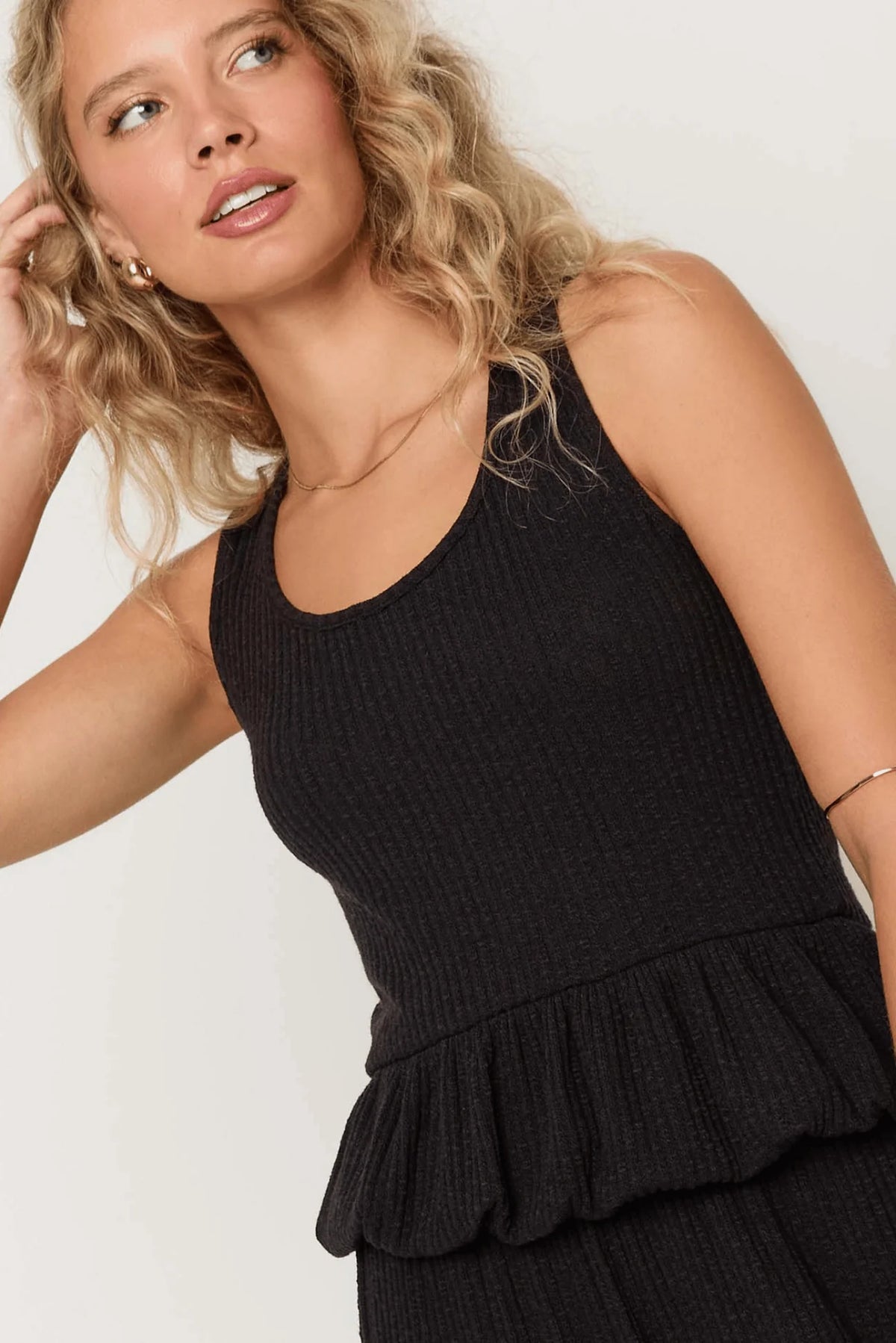 Monterosa Textured Rib Peplum Tank by Project Social T | Black