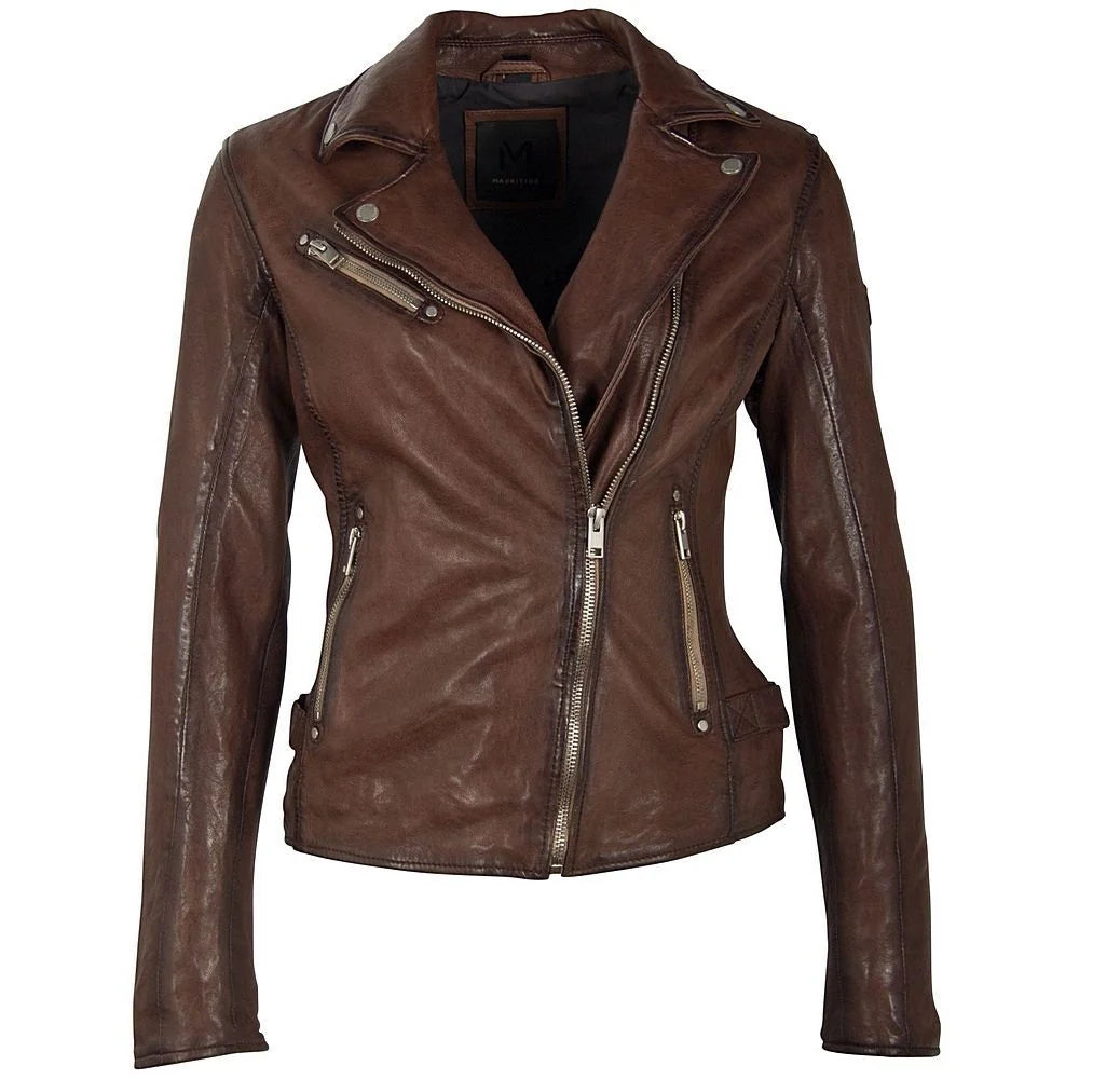 Sofia RF Moto Jacket by Mauritius | Brown