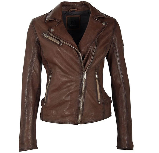 Sofia RF Moto Jacket by Mauritius | Brown