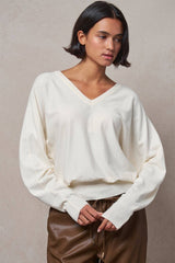 V-Neck Drop Shoulder Sweater by Fashion Week| Ivory