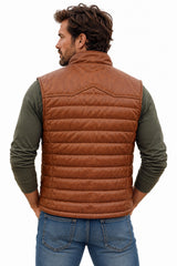 Modern Zip Front Leather Vest in Cognac Soft Lamb, back