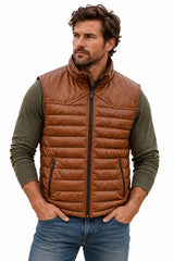 Modern Zip Front Leather Vest by Scully in Cognac Soft Lamb