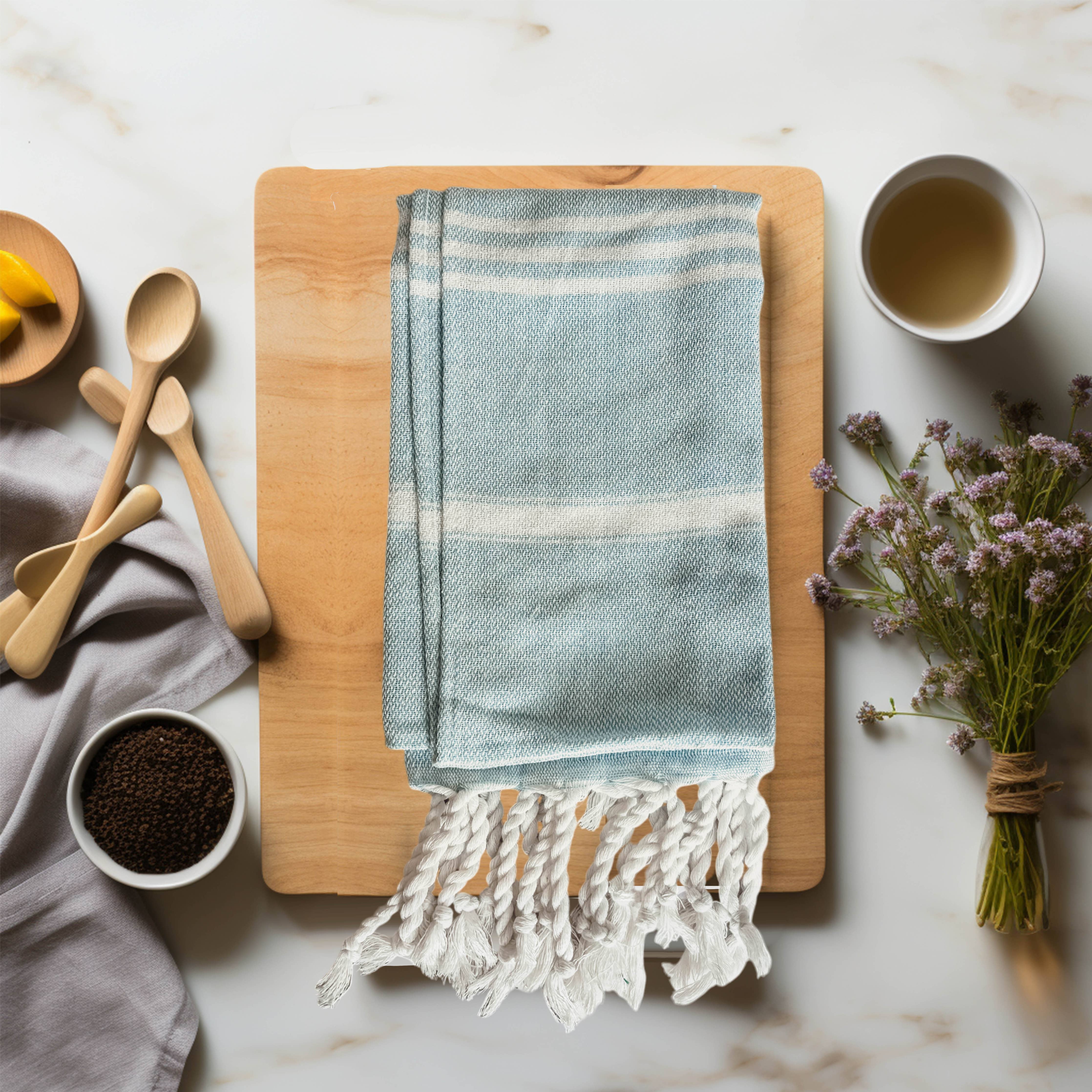 Kitchen or Bathroom Hand Towels with Tassels, Turkish Cotton - Zen&Zip