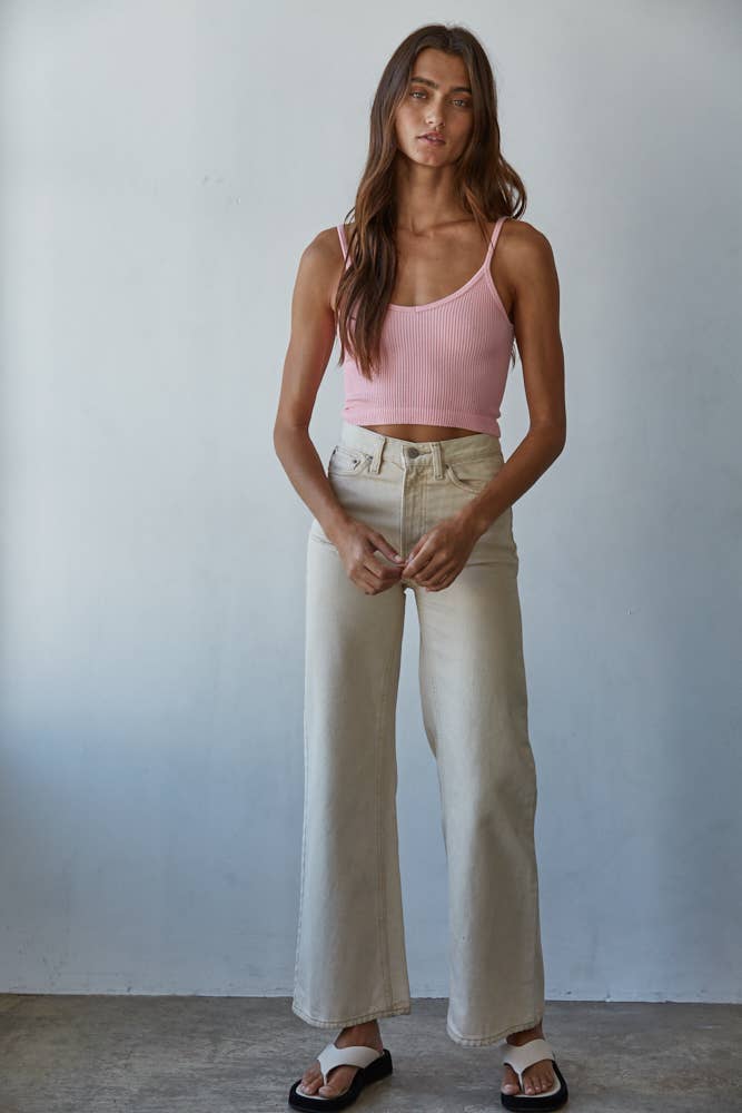 Knit Ribbed Seamless UV Neck Brami by By Together | Powder Pink - Zen&Zip