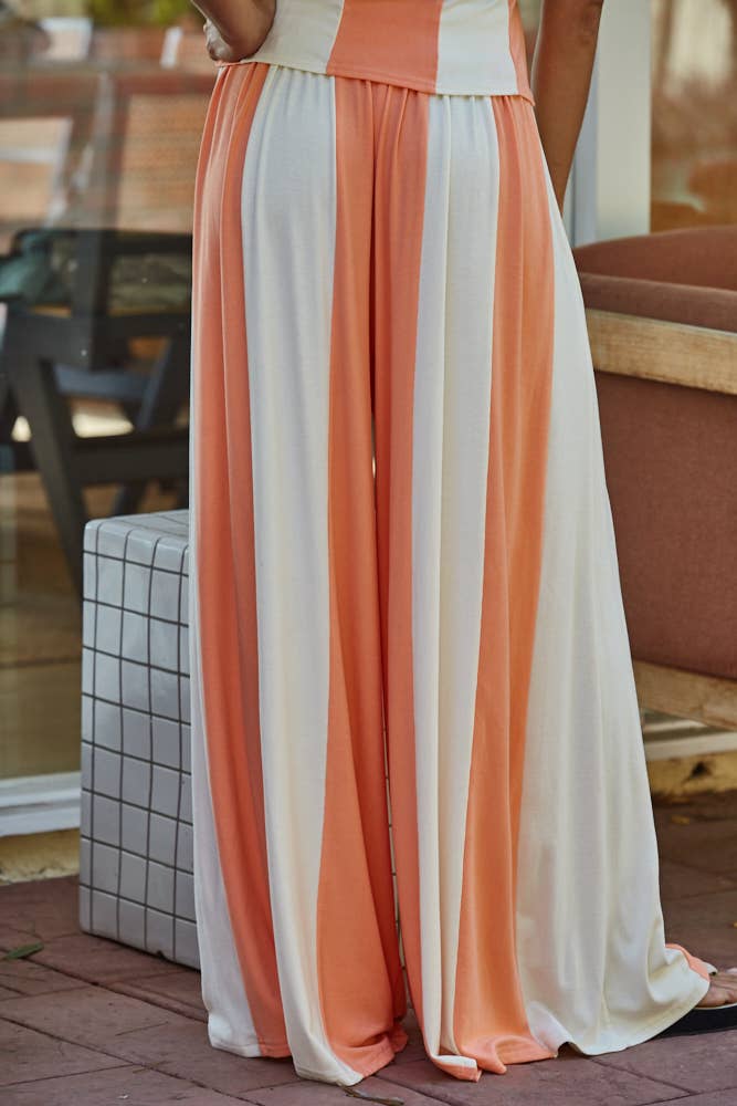 Knit Striped Wide Leg Pants by By Together | Neon Salmon Cream - Zen&Zip