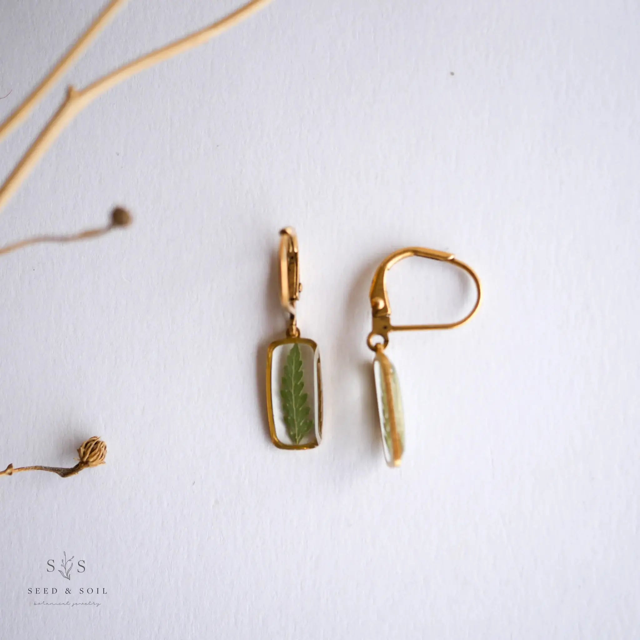 Tiny Rectangle Huggie Hoops: Fern - Zen&Zip