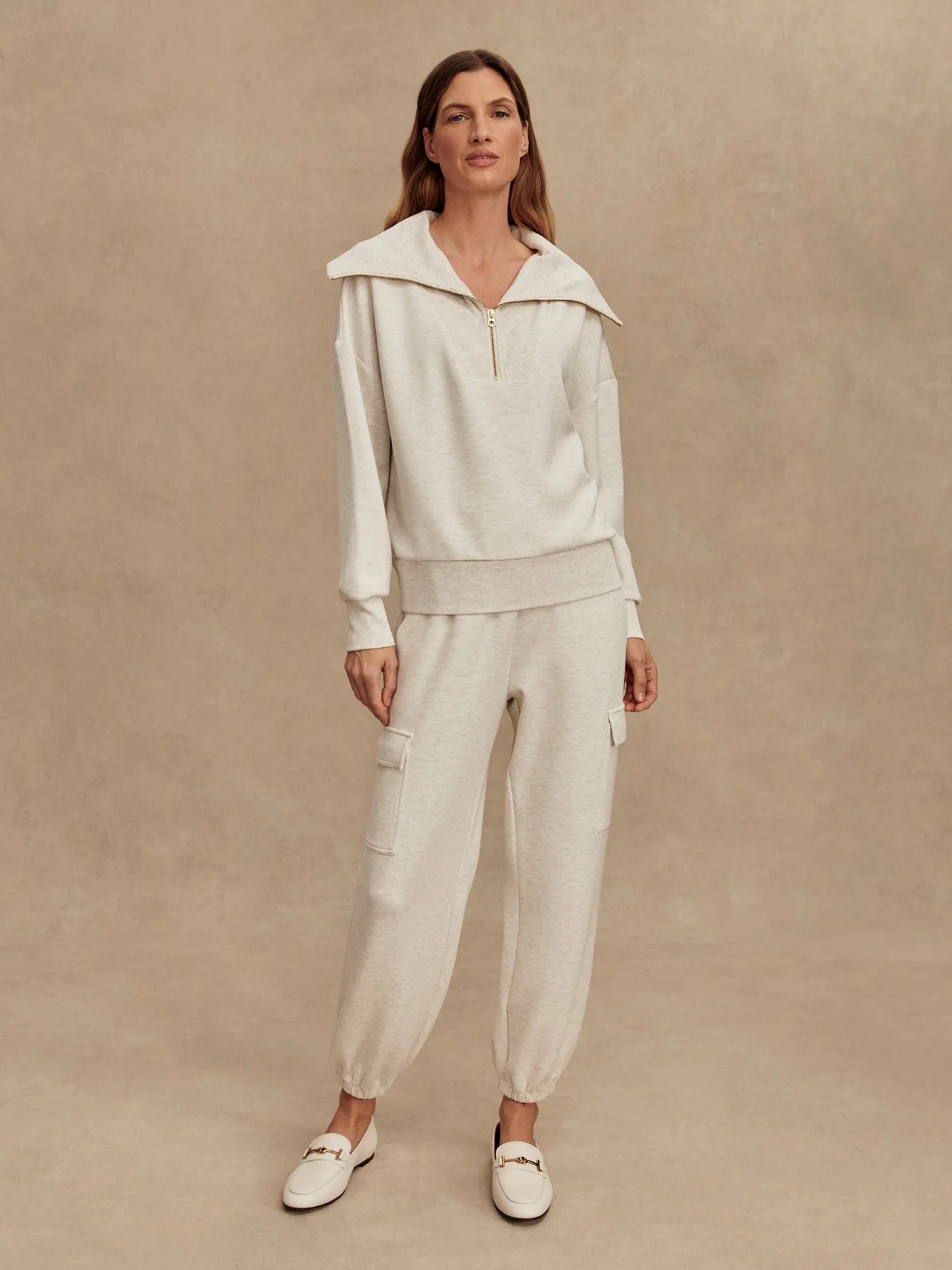 Catherine Half Zip Sweat by Varley | Ivory Marl Fleck