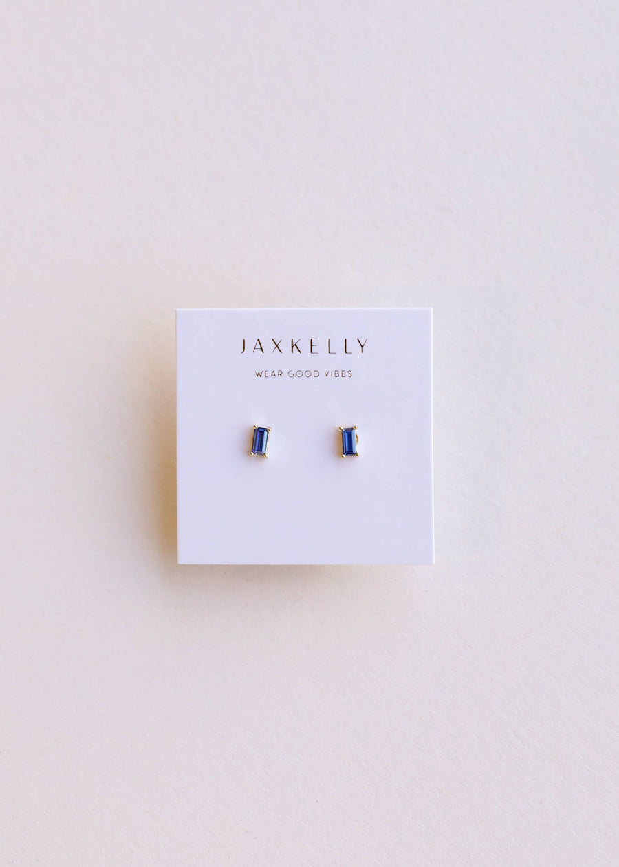 Baguette Gold Earrings by JaxKelly | Sapphire - Zen&Zip