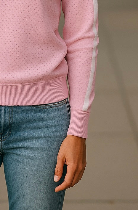 Perforated Crew with Sleeve Stripe by Pure Amici | Petal - Zen&Zip