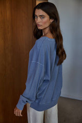 Knit Drop Shoulder Long Sleeve Top by By Together | Dark Cobalt - Zen&Zip