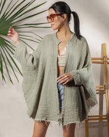 Evil Eye Muslin Kimono Robe / Poncho by Moa | Green - Zen&Zip