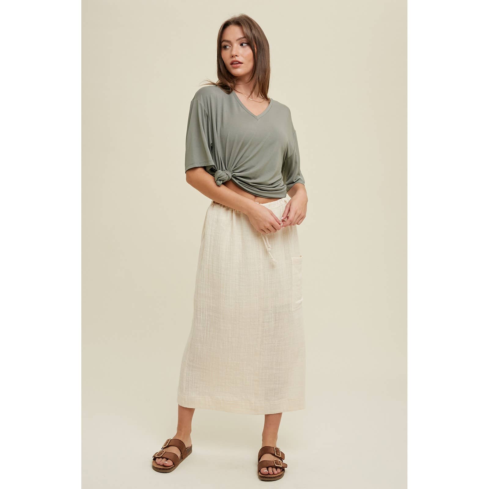 Drop Shoulder V-Neck Knit Top by Wishlist Apparel | G. Mint - Zen&Zip