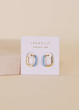 Color Dipped Rectangle Hoop Earrings - Bermuda Blue Enamel