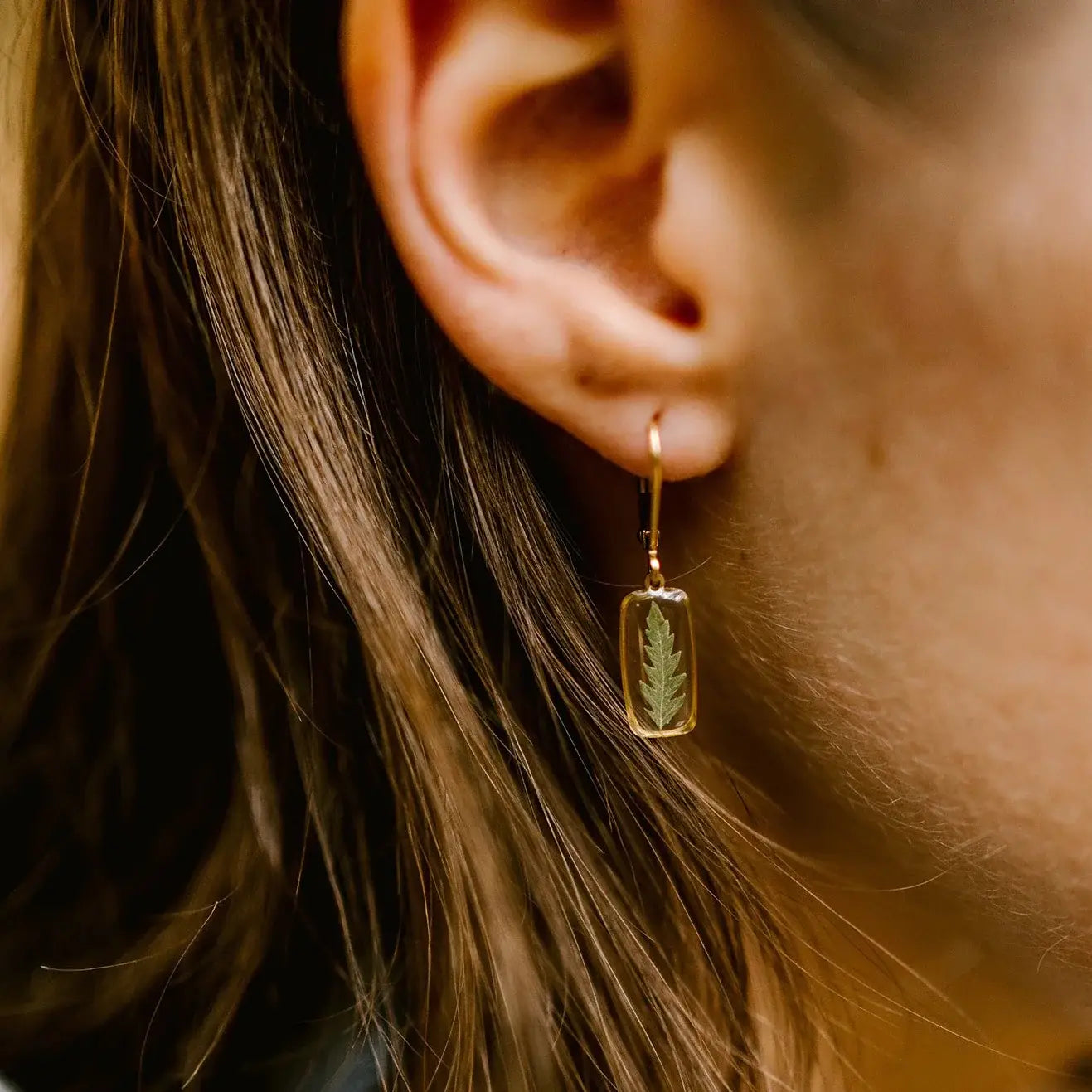 Tiny Rectangle Huggie Hoops: Fern - Zen&Zip