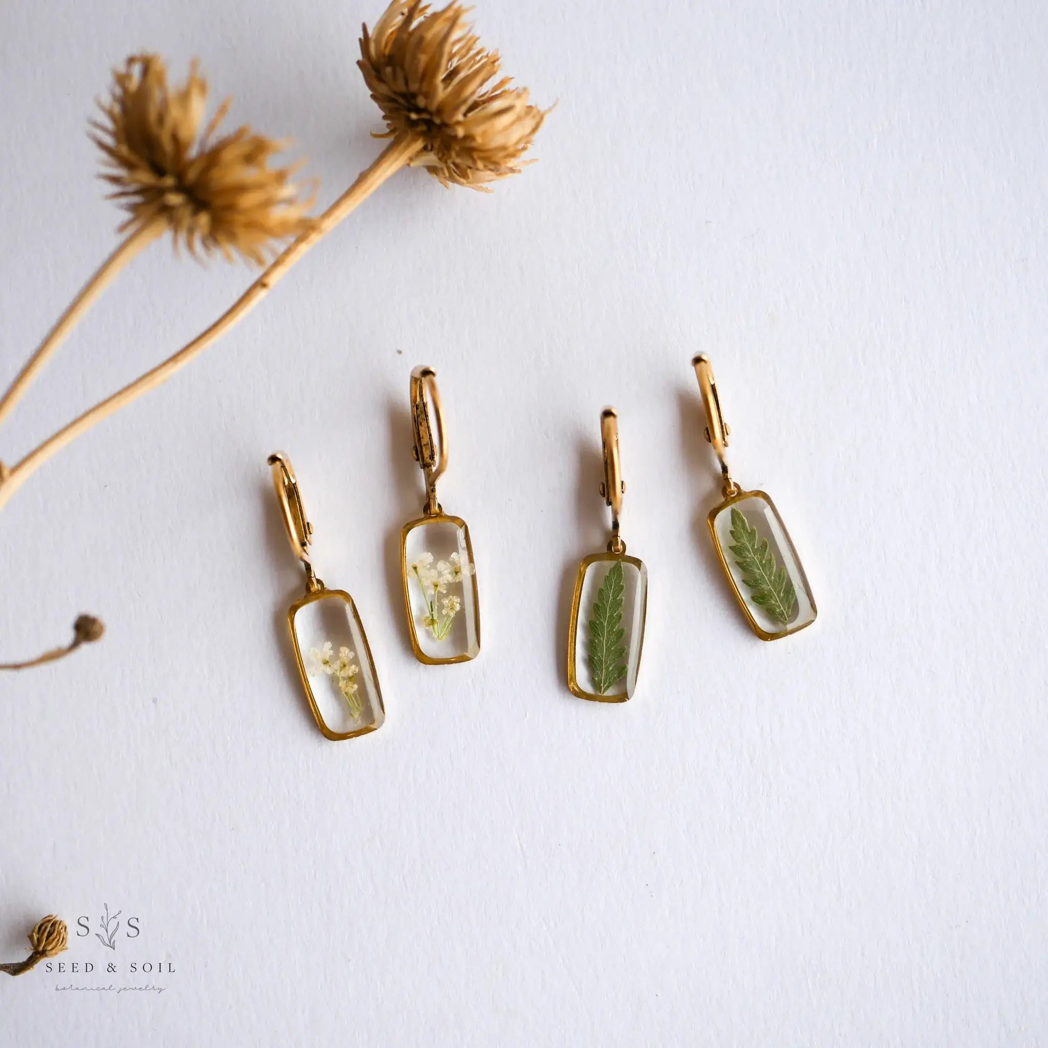 Tiny Rectangle Huggie Hoops: Fern - Zen&Zip
