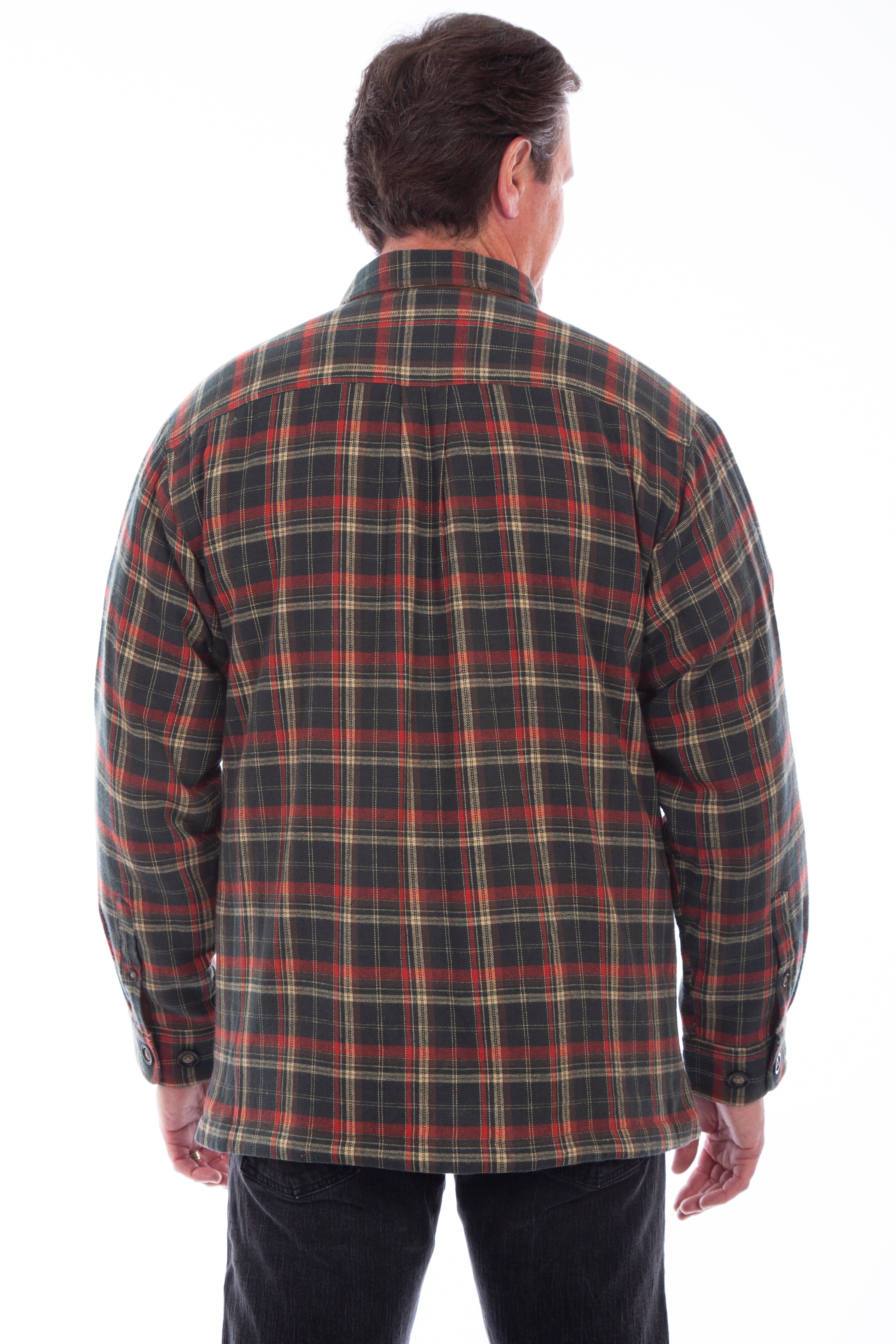 Sherpa Lined Flannel Shirt in Forest, back
