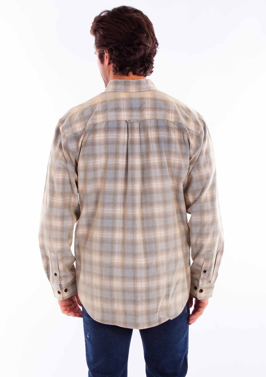 Corduroy Plaid Shirt in Blue/Tan, back
